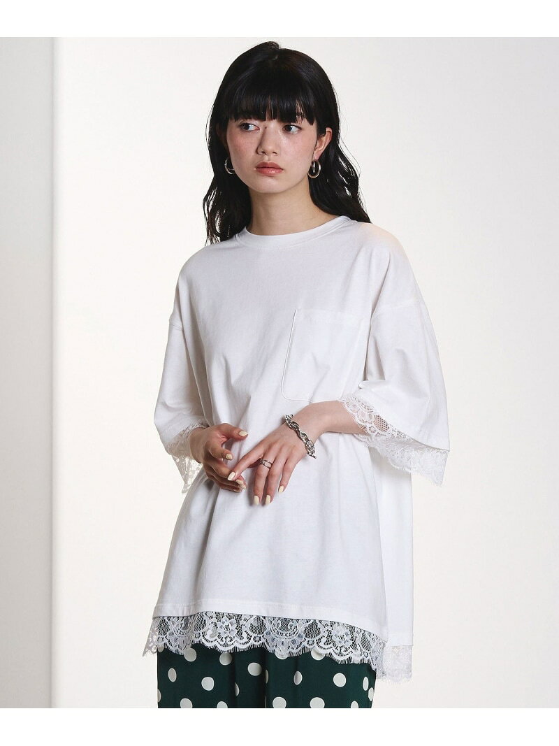 LACE DOCKING BIG TEE ROSE BUD ローズバッド トップス カットソー・Tシャツ ホワイト【先行予約】*【送料無料】[Rakuten Fashion]