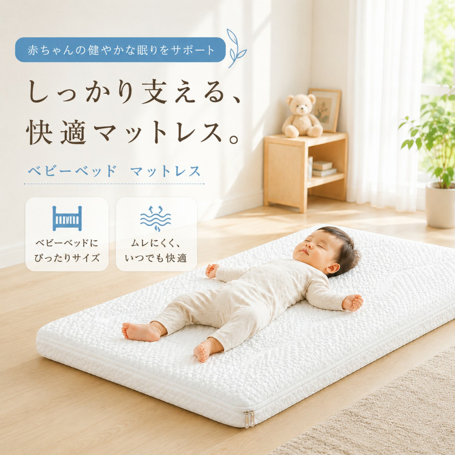 HZDMJ ベビーマット ベビーベッドマット ミニ 81×45cm 厚み8cm 洗える 通気性抜群 ベビーマットレス ベビーベッド 新生児 赤ちゃん 洗濯機 手洗い 丸洗い ベビー ミニサイズ 敷布団 お昼寝布団 子供 厚手 お昼寝マット メッシュ 【送料無料】
