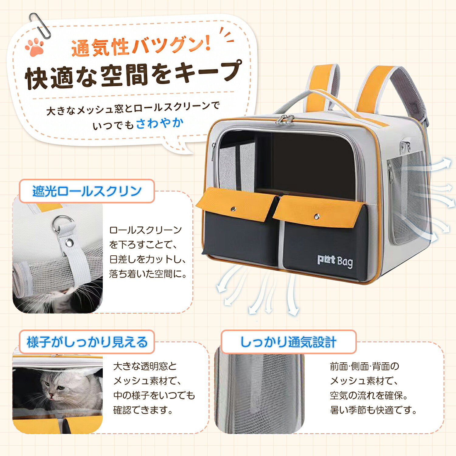 ペットカバン ペットキャリー バッグ 小動物 猫 布 持ち運び 軽量 ペットカバン 折...