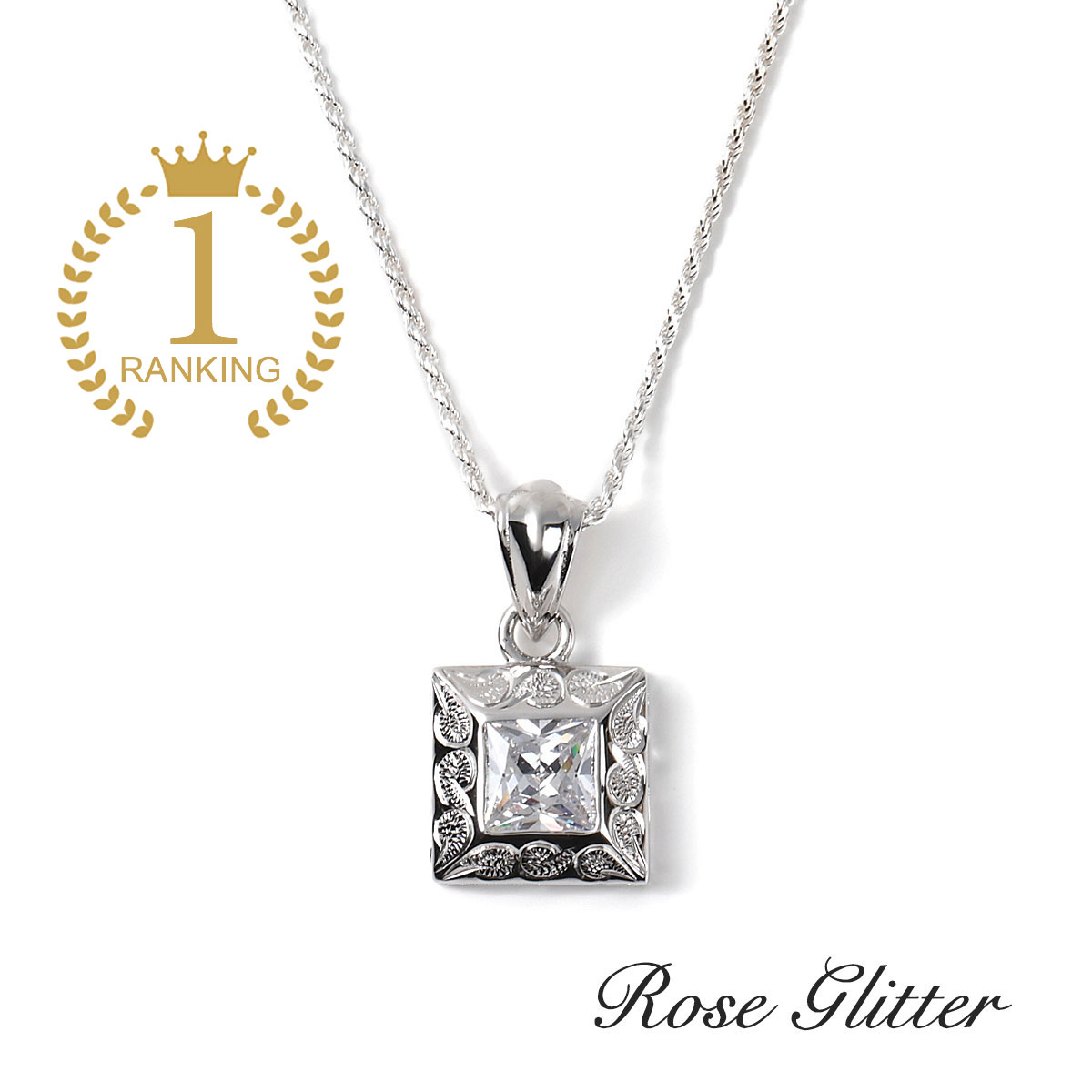 ネックレス レディース シンプル プレゼント ハワイアンジュエリー チェーン付き 一粒 キュービックジルコニア スクエア 女性 CZ 2.25カラット 30代 ...