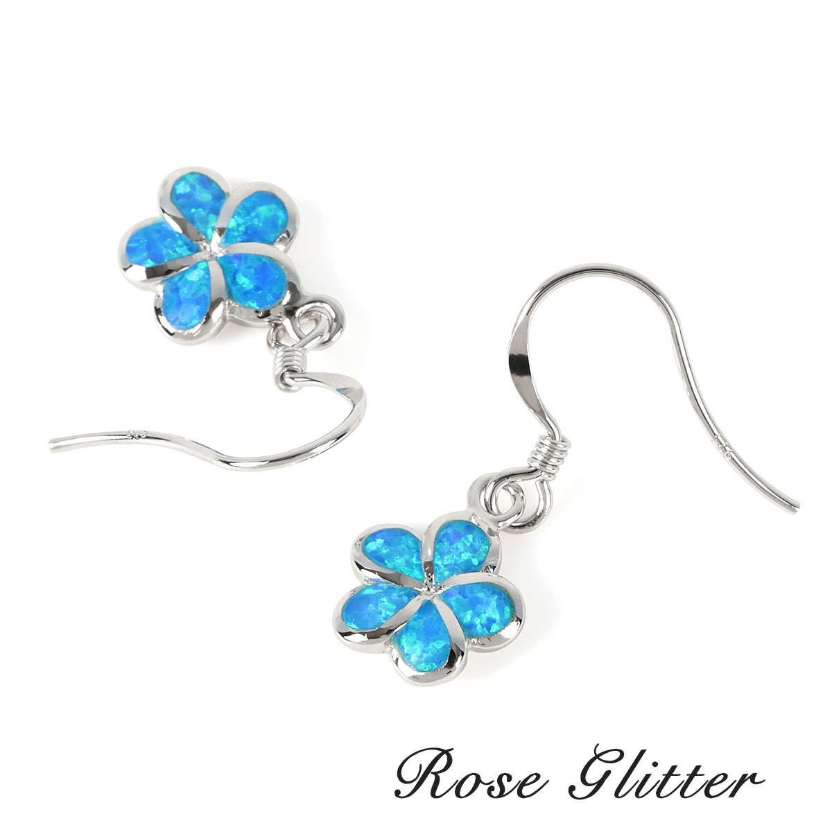 ピアス レディース オパール ハワイアンジュエリー プルメリア フックピアス ブルーオパール 花 シルバー925 女性用 送料無料 フラワー 人気 キラキラ ハ...