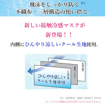 接触冷感ひんやりマスク 10枚入 使い捨て 不織布 ひんやり マスク 接触冷感 BFE99.0 クロスプラス社製【3点までメール便可】