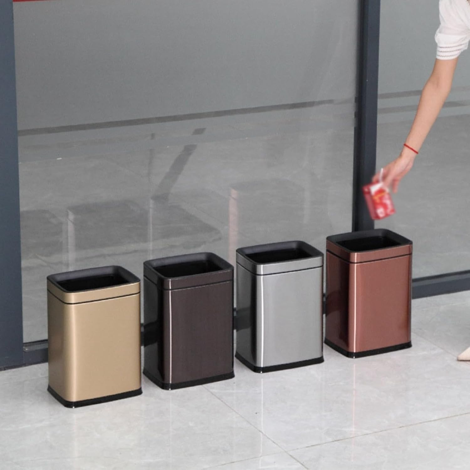 ゴミ箱 フタなし 10L ダストボックス 角型 ごみ箱 ゴミ袋が見えない スリム おしゃれ シンプル 抗菌 部屋 キッチン リビングルーム トイレ 浴室 オフィス用 スチール ピンク
