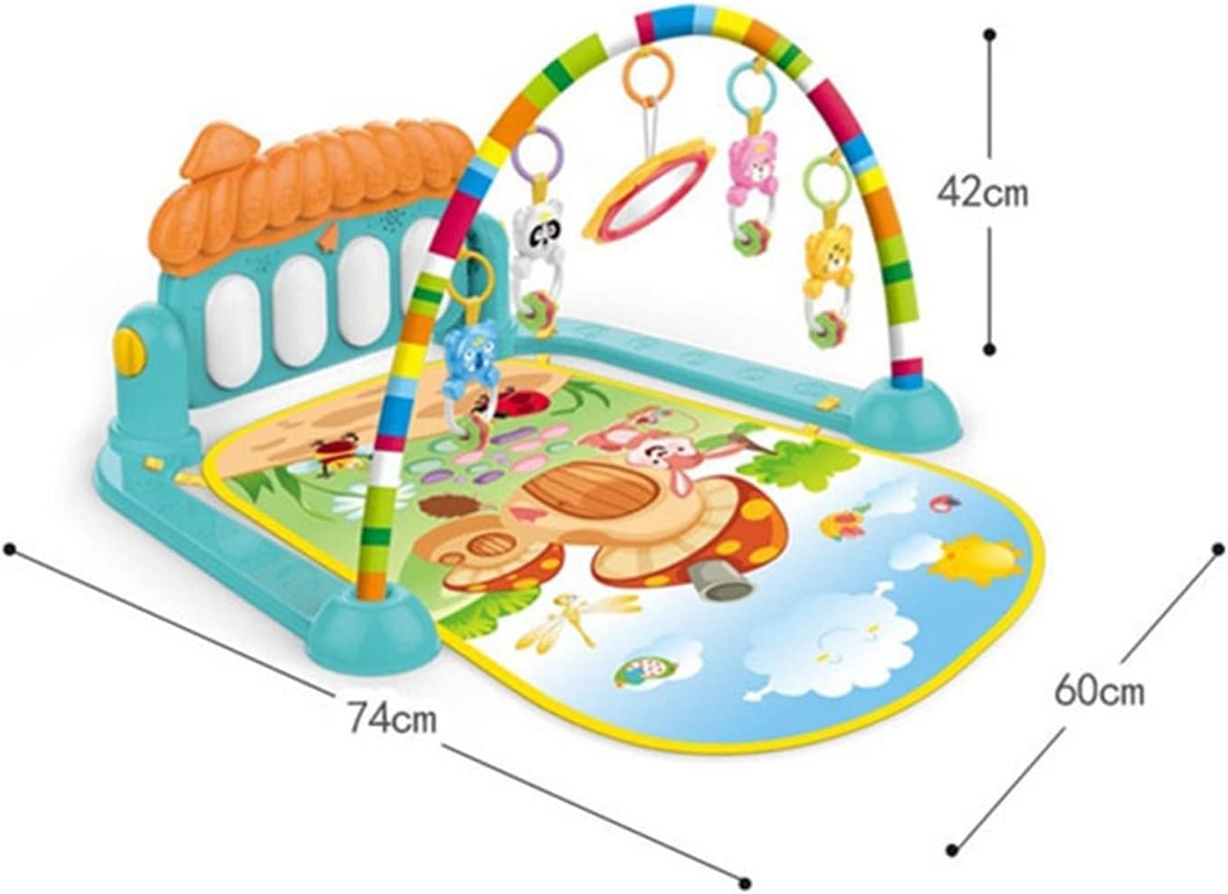 ベビージムピアノ 60*74*42cm ベビーおもちゃ 新生児 音楽＆ライト知育おもちゃ プレイマット プレイジム 幼児 ベビージムマット 出産準備 室内遊具 知育玩具 洗濯可能 ピアノジム ベビープ