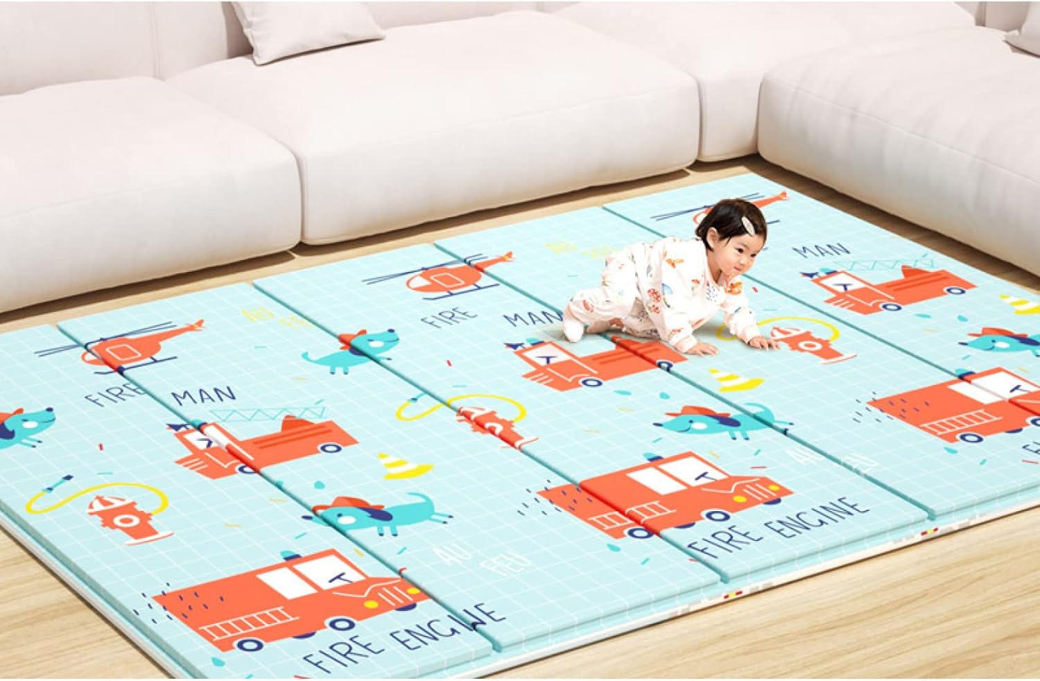 ベビーマット 175*194*1.5cm 折り畳み式 両面使用可 車 動物 収納 滑り止め 可愛い キッズ用プレイマット 安全無味 遊び 学べる 楽しい 清掃簡単 衝撃緩和 防水 防音 出産祝い ルー