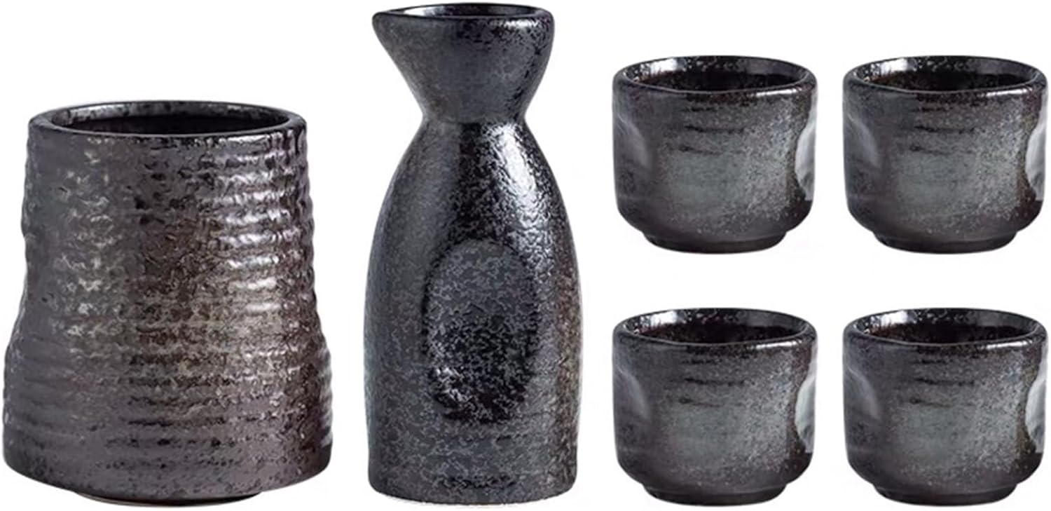 6点セット 酒器 セラミック 酒器セット 徳利1個 ぐい呑み4個セット 燗器1個 熱燗セット とっくり セット おちょこ 盃 お猪口 日本酒 焼酎 退職祝い 宴会 電子レンジOK ギフトに最適です