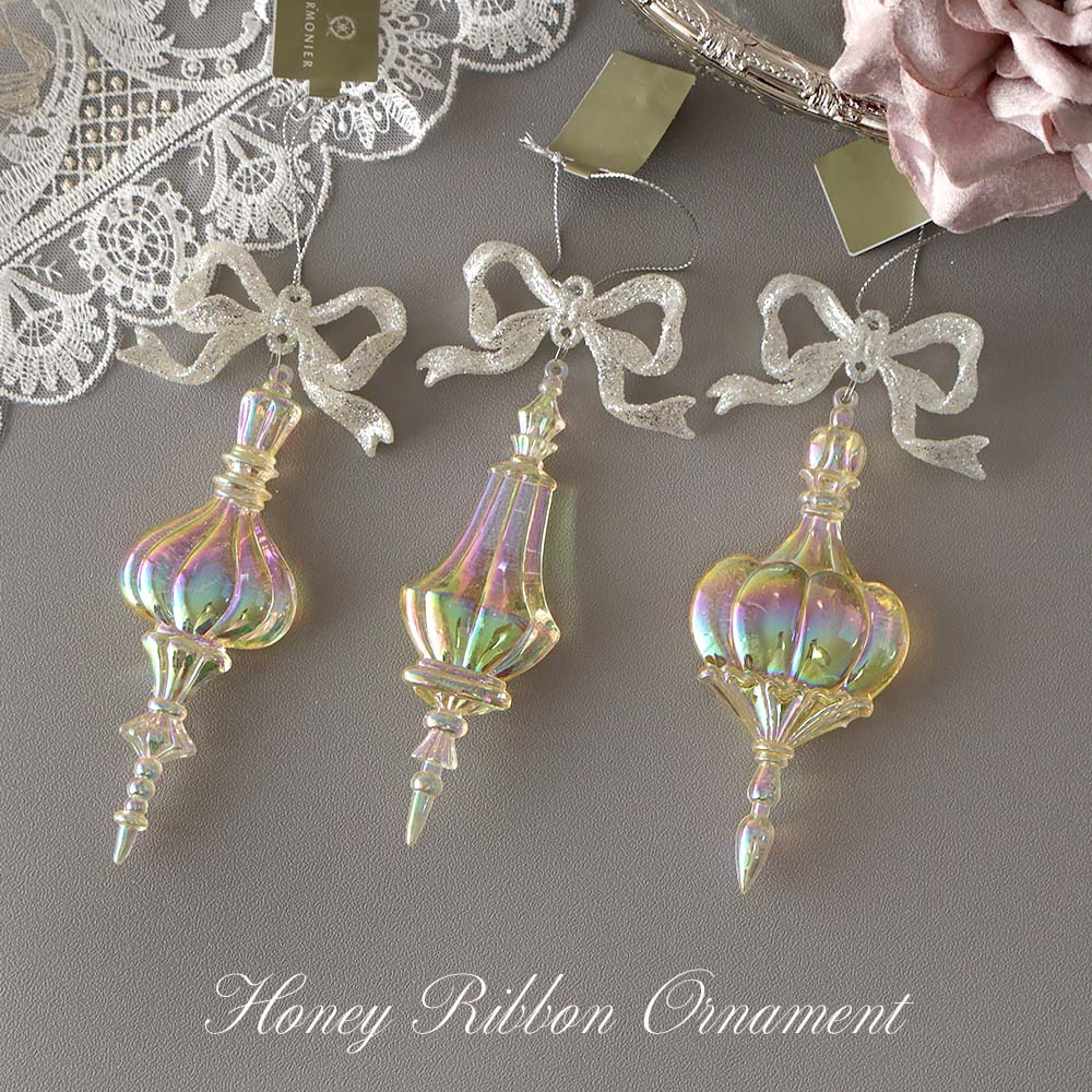 China Ornaments - アクリルハニーリボンオーナメント 3個セット プレンゼント オブジェ 置物 かわいい おしゃれ クリスマス ギフト 雑貨 飾り オーナメント 豪華 インテリア キラキラ リボン