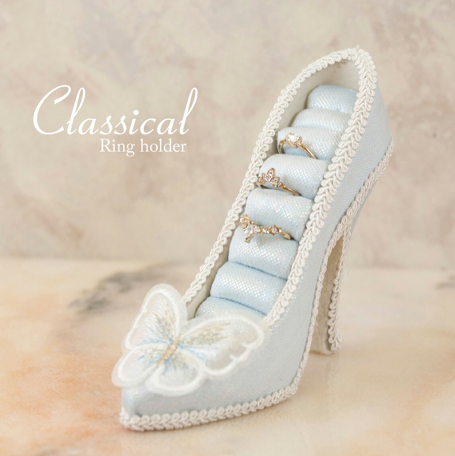 クラシカル ハイヒール リングホルダー ブルー エレガント おしゃれ モダン 高級感 ディスプレイ アクセサリー 収納 スタンド プレゼント ギフト