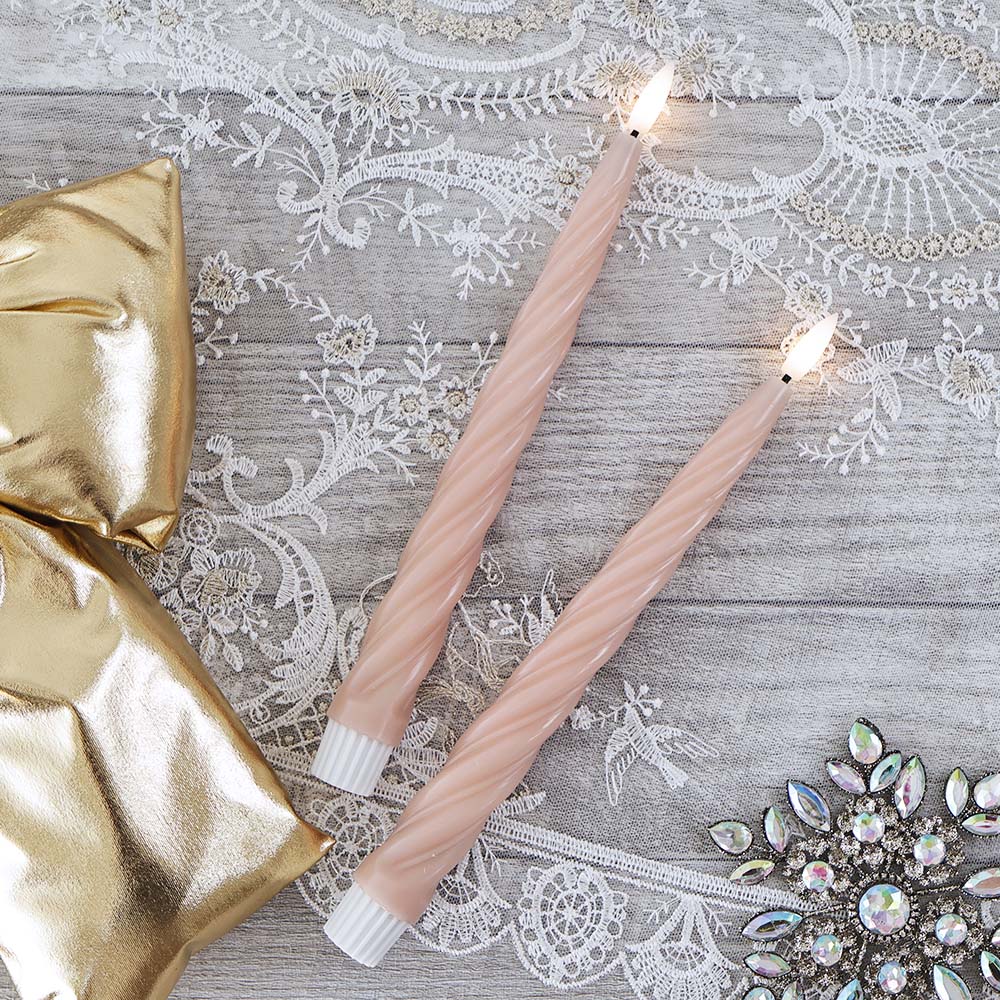 LEDスウィールテーパーキャンドル2本セット ペッシュ ピンク 電池式 かわいい おしゃれ インテリア 雑貨 ディスプレイ クラシカル エレガント クラッシック クリスマス