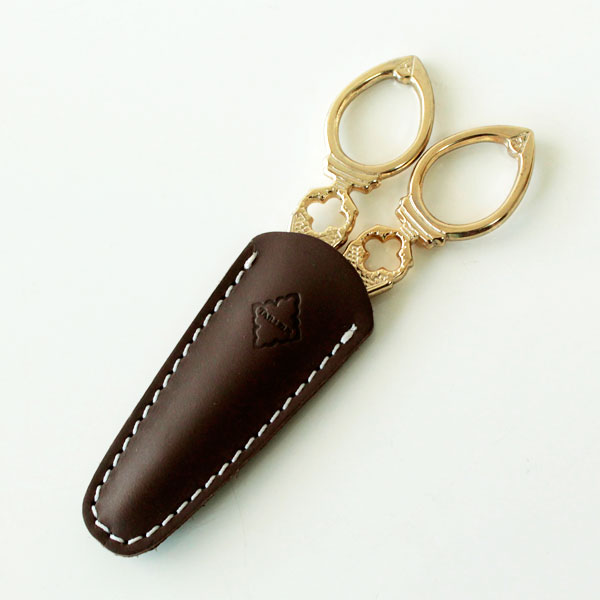 シザーケース ハサミケース ブラウンS 文具 はさみ 薔薇柄 花柄 カバー 本革