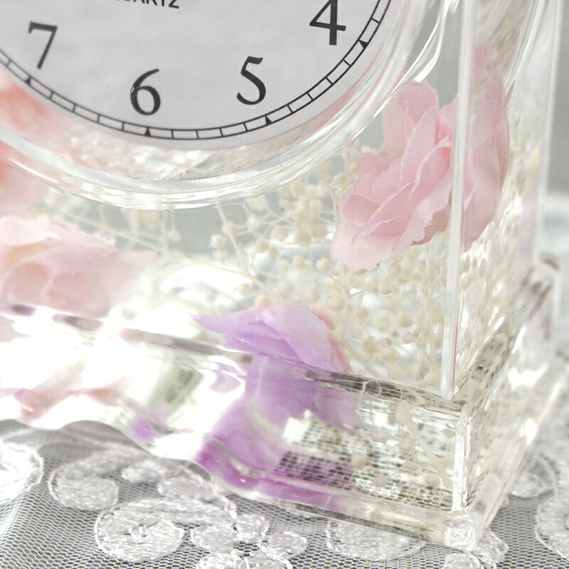 置時計 アクリル水中花 スゥイートローズ ピンク 薔薇 雑貨 エレガント エレガント 置き 時計 プレゼント [2]