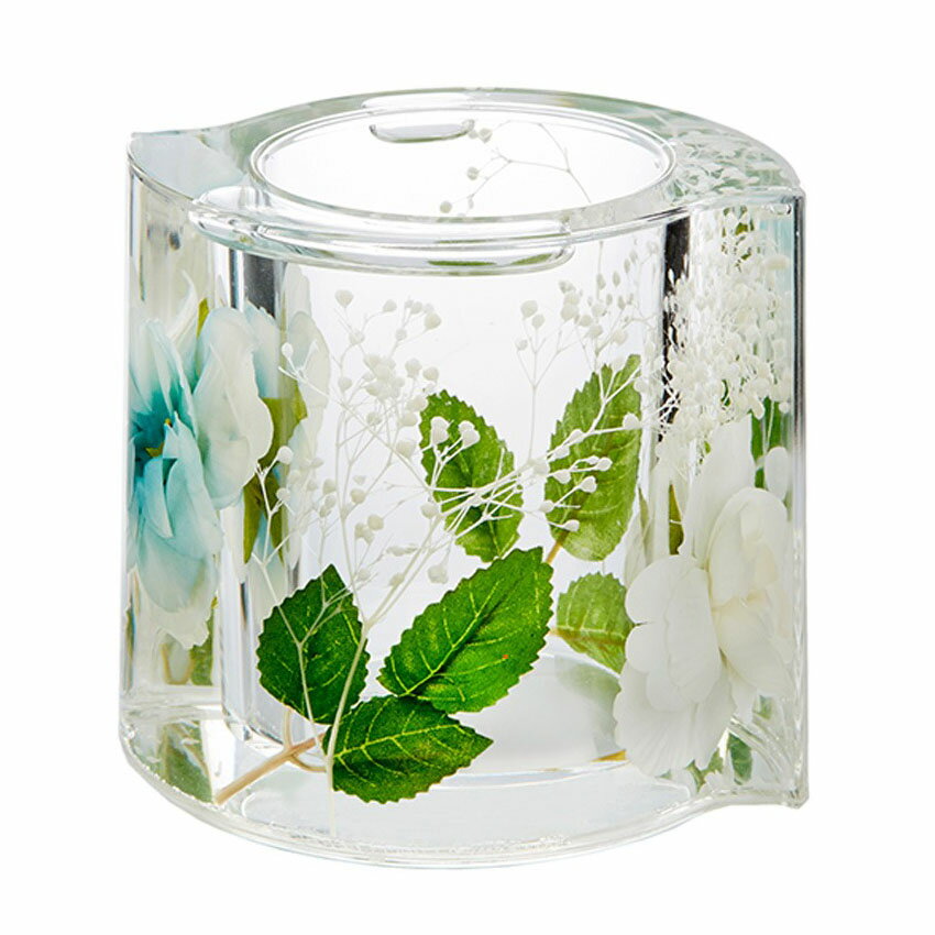 スタンド ホワイト&ブルー フリースタンド ペン 立て アクリル水中花 ブラシ 薔薇 雑貨 姫系 インテリア カトラリー 収納 小物入れ ギフト プレゼント か...