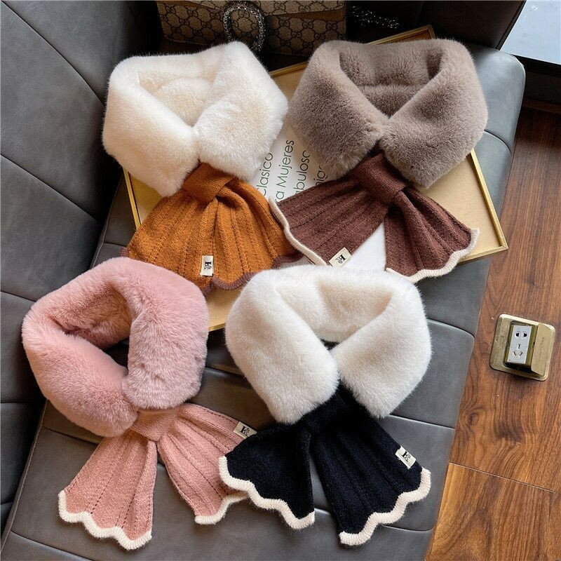 \期間限定★1350⇒999円/ファーマフラー ニット レディース かわいい ビジュー ティペット 白 黒 きれいめ おしゃれ フェイクファー エコファー ファー マフラー ネックウォーマー ストール 暖かい ネックカバー 付け襟 つけ襟 防寒