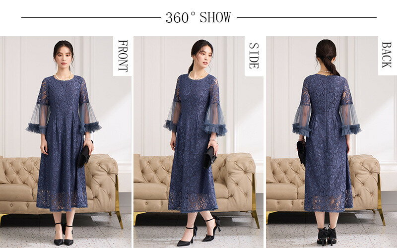 パーティードレス ロングワンピース レースワンピース フォーマル フレアスリーブ 結婚式 ドレス 発表会 およばれワンピース きれいめ ロング 体型カバー 七分袖 夏 春 レース シースルー 20代 30代 40代 50代 ママ 大人 セレモニー入学式 春秋 レディース 膝下 七五三