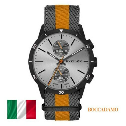 ボッカダーモ イタリア 腕時計 メンズ ブランド シルバー 軽量 クロノグラフ アナログ ビジネス ナイロンベルト 生活防水 42.5mm 男性 Boccadamo NV017ギフト プレゼント 父の日 誕生日 記念日 夫 彼氏 父 祖父【メーカー2年保証】