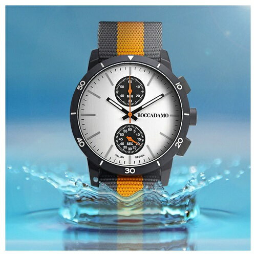 ボッカダーモ イタリア 腕時計 メンズ ブランド シルバー 軽量 クロノグラフ アナログ ビジネス ナイロンベルト 生活防水 42.5mm 男性 Boccadamo NV017ギフト プレゼント 父の日 誕生日 記念日 夫 彼氏 父 祖父【メーカー2年保証】