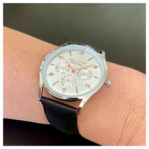 メンズ 腕時計 おしゃれ シンプル 超薄型 軽量 日付 曜日表示 24時間 クロノグラフ アナログ ビジネス 革ベルト 生活防水 40mm ヴィンテージ ボッカダーモ Boccadamo WA015 イタリア プレゼント 父の日 誕生日 記念日 彼氏 夫 父 祖父 【メーカー1年保証】【送料無料】