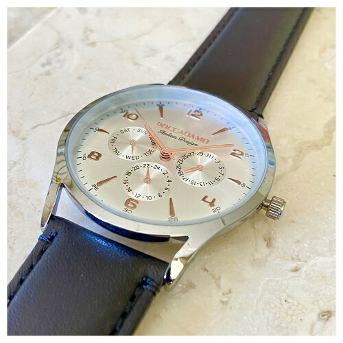 メンズ 腕時計 おしゃれ シンプル 超薄型 軽量 日付 曜日表示 24時間 クロノグラフ アナログ ビジネス 革ベルト 生活防水 40mm ヴィンテージ ボッカダーモ Boccadamo WA015 イタリア プレゼント 父の日 誕生日 記念日 彼氏 夫 父 祖父 【メーカー1年保証】【送料無料】