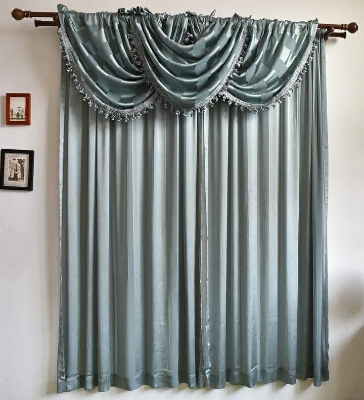 樂天商城 - ウォーターフォールバランス＆ロングカーテン　幅280cm 高215cm　グリーン　単品＆セット