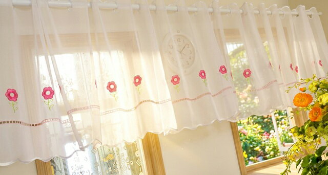 カフェカーテン　145X43cm　小花　ピンク　カーテン　新入荷