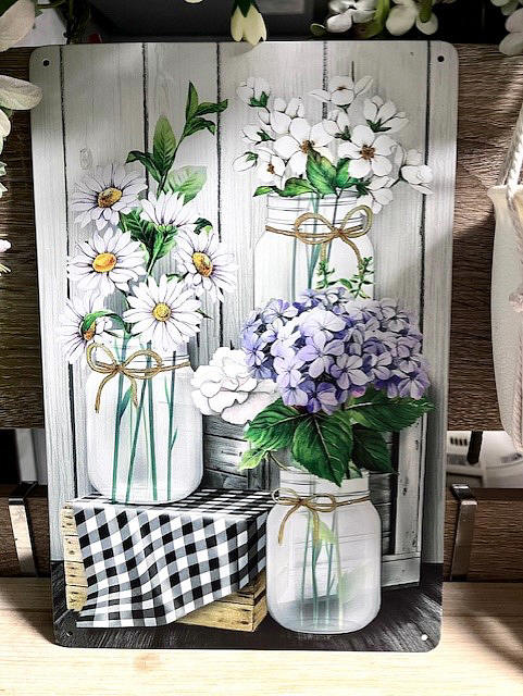 華麗なダリア　ブリキ看板 アートパネル 壁掛け　プチ模様替えを楽しもう