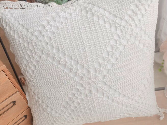 クッションカバー40X40cm レース編み 2枚セット   ホワイト [2]