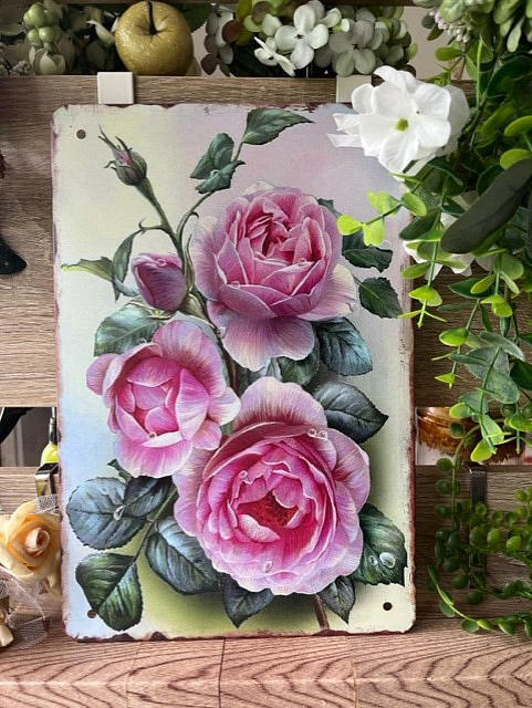 薔薇ロンサール　ブリキ看板 アートパネル 壁掛け　プチ模様替えを楽しもう