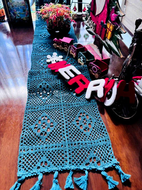 グリーン系　テーブルセンター20X150cm　綿と麻の織り