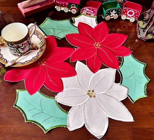 ポインセチア　ドイリー40cm　ランチョンマット　クリスマスコーディネート新入荷　＃5