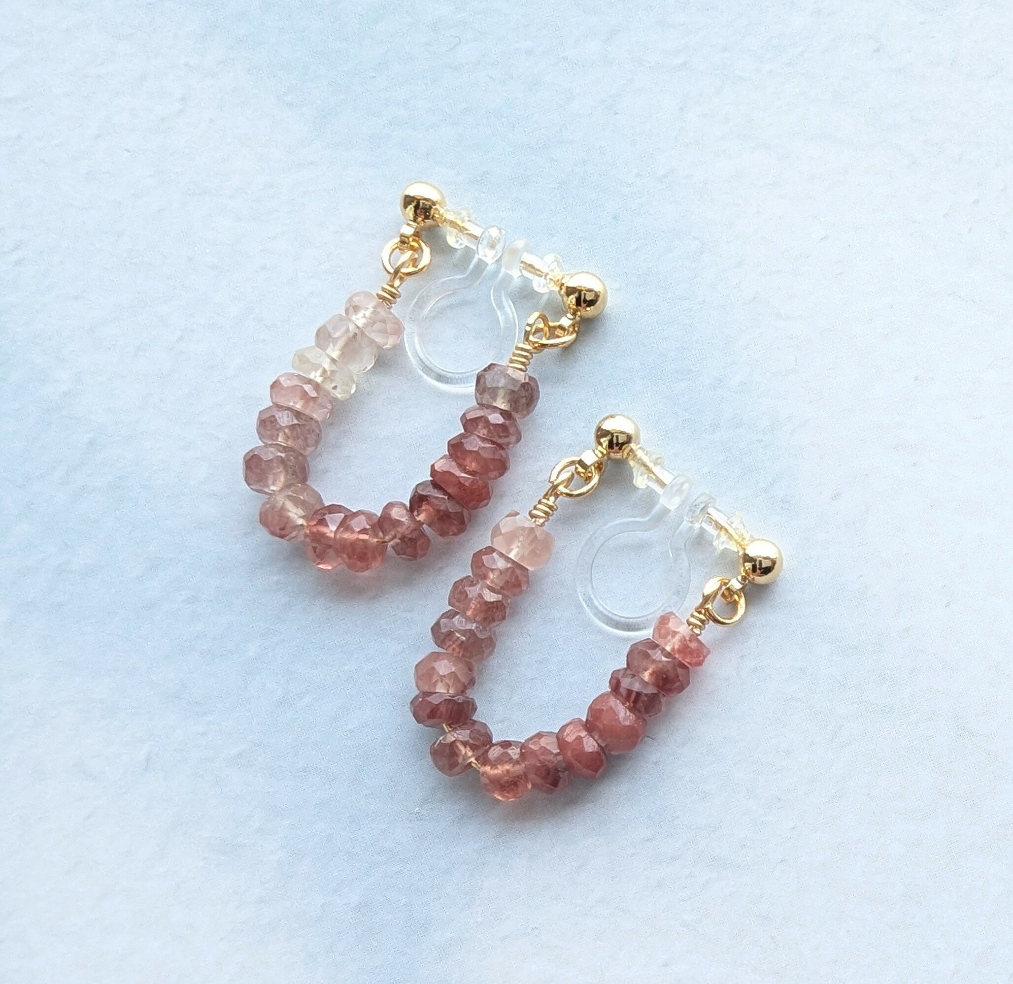 アンデシン　フープ　ノンホールピアス　天然石　誕生石