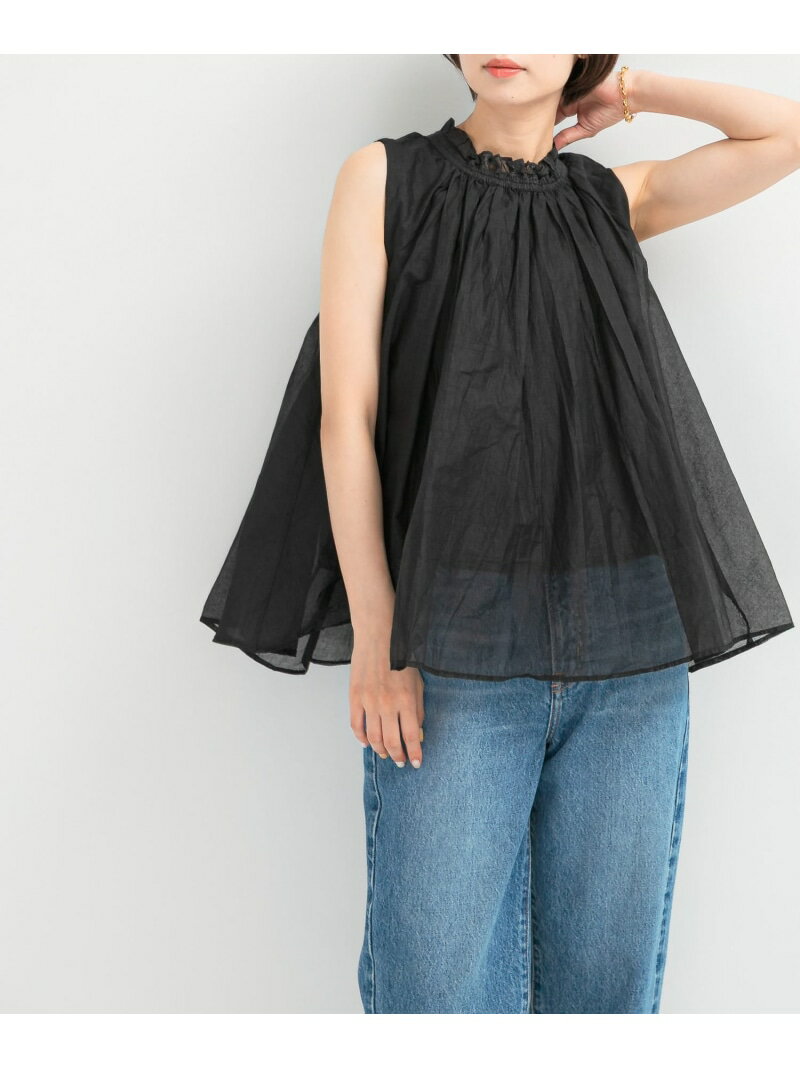 【SALE／30%OFF】MARILYN MOON sheer cotton gather blouse URBAN RESEARCH ROSSO アーバンリサーチロッソ トップス シャツ・ブラウス グレー ブラック【RBA_E】【送料無料】[Rakuten Fashion]