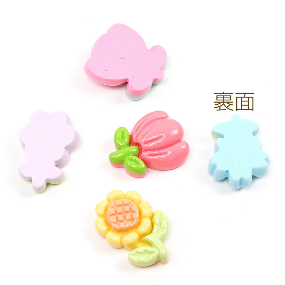 フラワー貼付けパーツ 樹脂製 立体花型パーツ フラワーモチーフデコパーツ