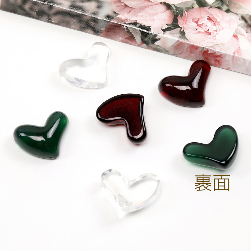 ハート貼付けパーツ 立体ハート型パーツ ハートモチーフデコパーツ 樹脂貼付けパーツ 樹脂カボション 約15×20mm（6ヶ）
