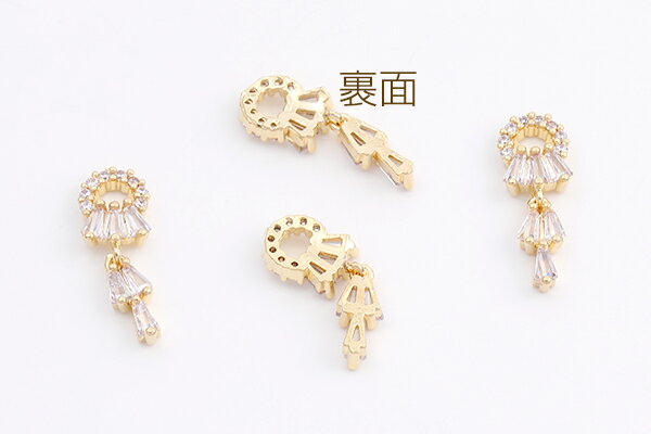 高品質ネイルパーツ メタルネイルパーツ ジルコニア付き 6.5×18mm ゴールド（1ヶ）