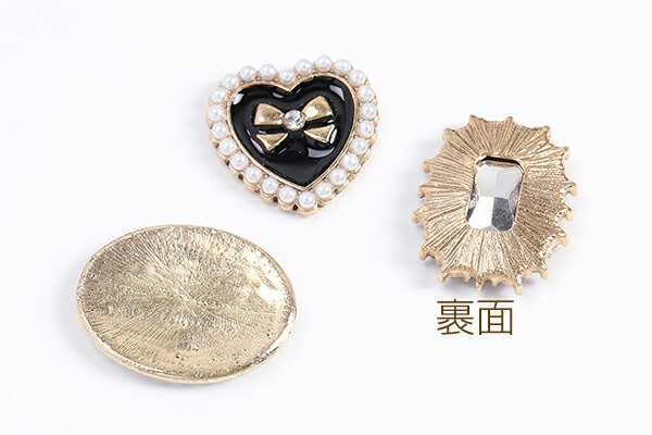 貼付けパーツ メタル貼り付けパーツ メタルカボション パール付き ラインストーン付き 全3種 金古美