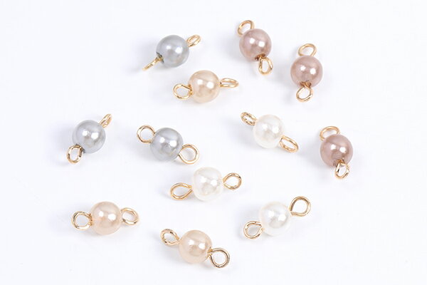 ワイヤーパールチャーム パールコネクターチャーム 丸玉 6mm 2カン付き ゴールド（20ヶ）