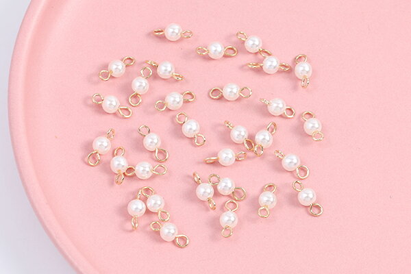 ワイヤーパールチャーム パールコネクターチャーム 丸玉 5mm 2カン付き ゴールド ホワイト（20ヶ）