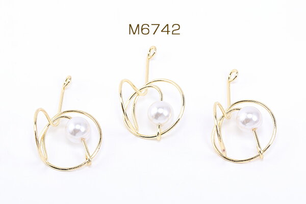 メタルチャーム ワイヤーチャーム デザインC パール付き ゴールド【2ヶ】