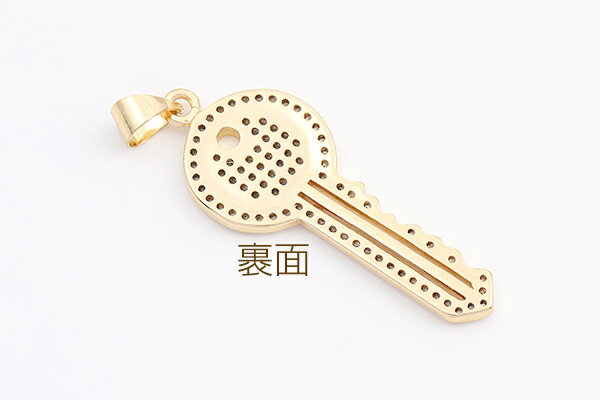 高品質ジルコニアチャーム キー 14×36mm ゴールド（1ヶ）