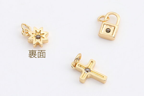高品質ジルコニアチャーム 太陽の花 ロック 十字架 ゴールド（1ヶ）