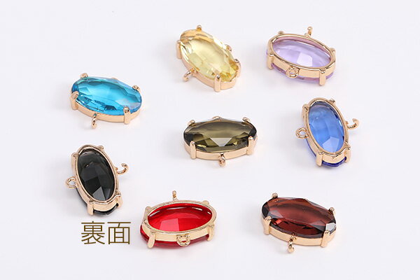 ガラスストーンチャーム コネクターチャーム オーバル 2カン付き 16×18mm ゴールド（1ヶ）