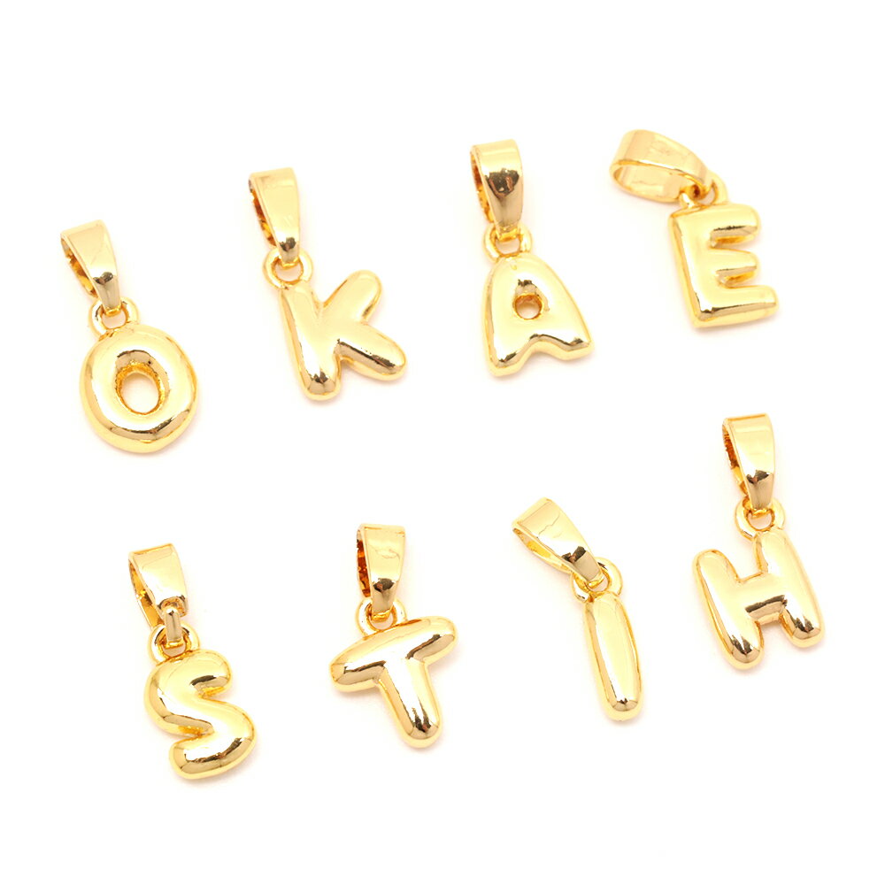 イニシャルチャーム ぷっくり英字チャーム アルファベット A E H I K O S T ゴールドカラー バチカン付き（1ヶ）