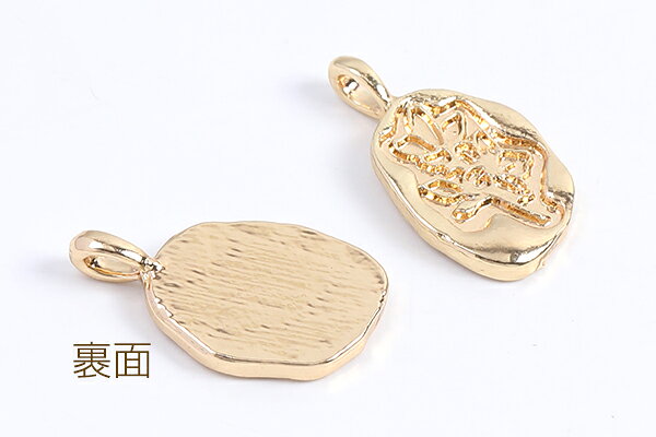 ミール皿チャーム オーバル フラワー 11×19mm ゴールド（8ヶ）