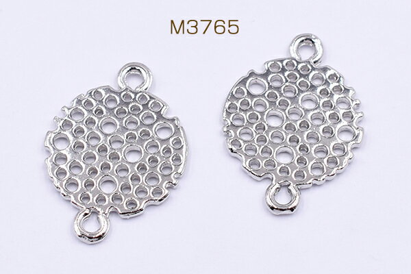 チャームパーツ 透かし丸 2カン付き 15×21mm ロジウム【15ヶ】