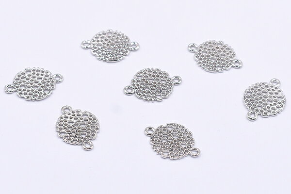 チャームパーツ 透かし丸 2カン付き 15×21mm ロジウム【15ヶ】