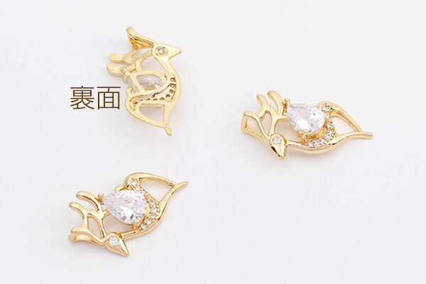 高品質ジルコニアチャーム バンビ 14×23mm ゴールド（1ヶ）