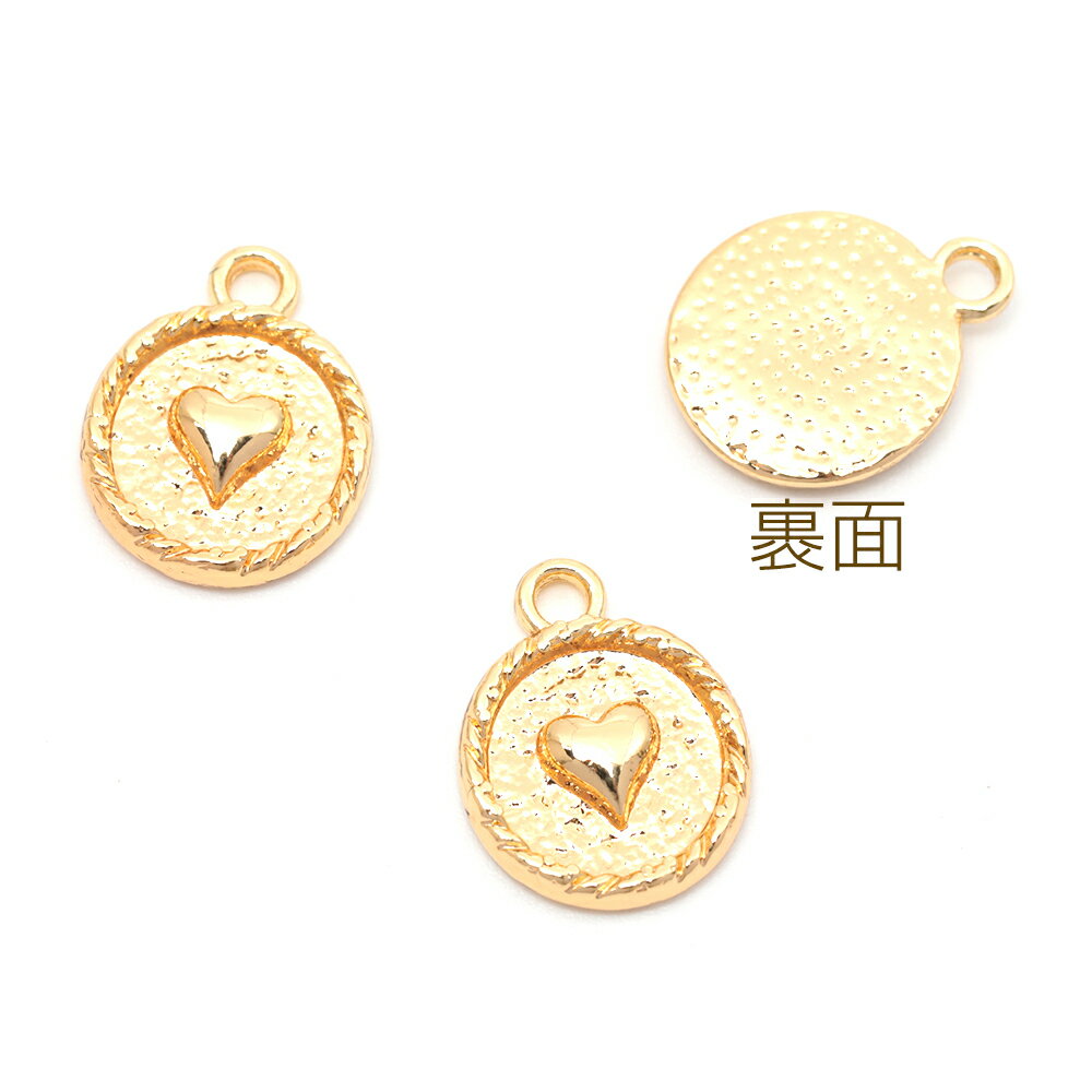 メタルチャーム 合金製 ラウンド型 ハート こころ メタルパーツ 1カン付き 約12×15mm（6ヶ）