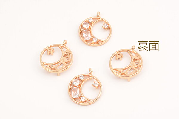 高品質ジルコニアチャーム ラウンド カン付き 14×16mm ゴールド（2ヶ）