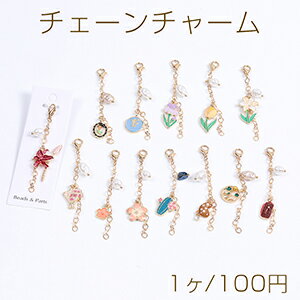 チェーンチャーム エポチャーム＆パールチャーム＆カニカン付き ゴールド