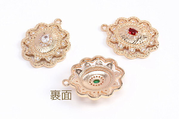 高品質ジルコニアチャーム オーバル 20×26mm ゴールド（1ヶ）